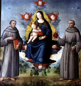 Madonna en Kind, geflankeerd door St. Franciscus van Assisi en St. Antonius van Padua door Italian School