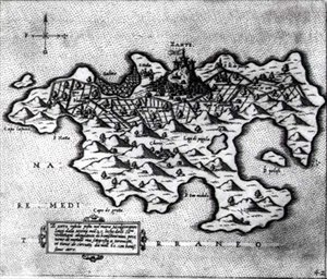 Kaart van het eiland Zante, een Venetiaans bolwerk tegen de Turken