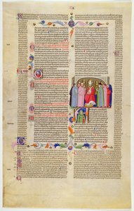 Marlay Cutting IT.10: Blad met miniatuur uit Gratians Decretum met de aartsbisschop op de troon tussen geestelijken en leken door Italian School