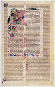 Marlay Cutting IT.11: Blad met miniatuur uit Gratians Decretum met een monnik die preekt voor een congregatie van mannen en vrouwen door Italian School