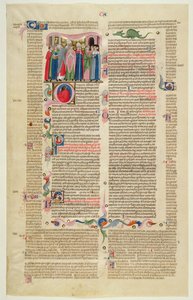 Marlay Cutting IT.7: Blad met miniatuur uit Gratians Decretum met de zaak van de abt die bisschop werd door Italian School