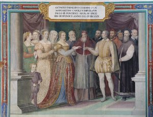 Huwelijk van Ottavio Farnese en Margaretha van Oostenrijk, dochter van Karel V, door paus Paulus III Farnese