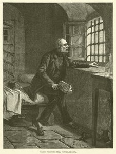 Mazzini gevangene in het fort van Gaeta (gravure) door Italian School