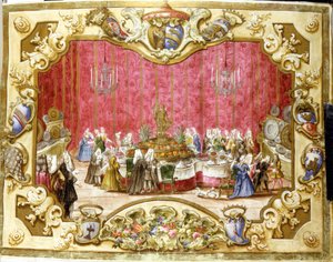 Maaltijd ter ere van de gonfaloniere Zambeccari voor de inzet van de rechterlijke macht. 1720. Bologna, Archivio di stato.