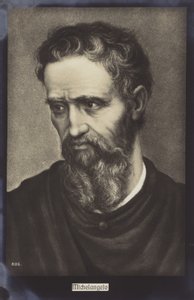 Michelangelo, Italiaanse beeldhouwer, schilder en architect (litho) door Italian School