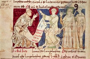 Miniatuur uit Chronicon Vulturnense, verlucht handschrift samengesteld door monnik Iohannes, ca 1130 door Italian School