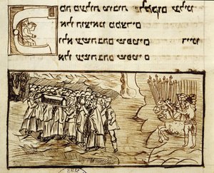 Ms.C.A.2795 Het Joodse volk steekt de Rode Zee over met de Heilige Ark gevolgd door de Egyptenaren, uit het Verhaal van het Joodse Volk