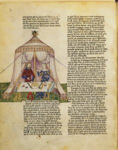 Sir Percival wordt verleid door een jonkvrouw die hem een feestmaal geeft voordat ze hem verleidt, uit de Queste del Saint Graal, c.1380-85