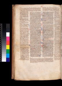 Ms 213. Gregorius IX, Decretales met Apparatus door Bernardo Botone van Parma, F.93v. Hoofdtekst in gotisch boekschrift (littera rotunda) door Italian School