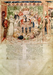 Sir Galahad wordt verwelkomd aan de Ronde Tafel, uit de Queste del Saint Graal, c.1380-85 door Italian School