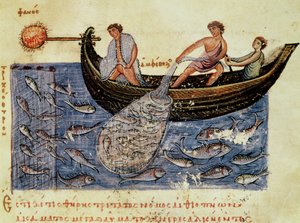 Vissen met een Net, illustratie uit de Halieutica door Oppian door Italian School