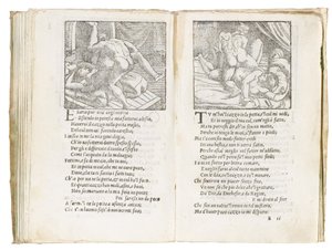 Pagina uit "Sonetti Lussuriosi" door Pietro Aretino, geïllustreerd door Giulio Romano en gegraveerd door Marcantonio Raimondi, gepubliceerd Venetië, ca. 1527 door Italian School