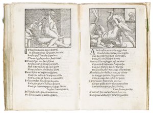 Pagina uit "Sonetti Lussuriosi" door Pietro Aretino, geïllustreerd door Giulio Romano en gegraveerd door Marcantonio Raimondi, gepubliceerd in Venetië, ca. 1527 door Italian School