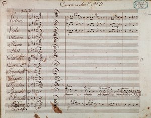 Pagina van muzikale partituur uit Act I van de opera 