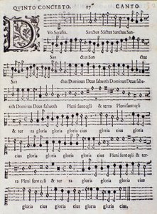 Pagina van de partituur van Concerto 5 in "Canzoni alla francese" door Adriano Banchieri
