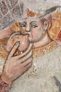 Bijzondere Madonna die het kind de borst geeft; fresco door Italian School