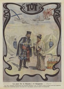 Vrede tussen Rusland en Japan (kleurenlitho) door Italian School