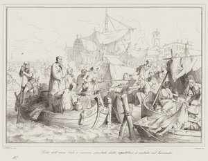 Pest van 1576 en hulp verleend door de republiek aan zieken in het Lazzaretto door Italian School