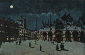 San Marcoplein (kleurenlitho) door Italian School
