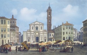 Piazza Santo Stefano uit Zichten op Milaan en zijn omgeving door Italian School