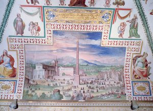 Piazza del Popolo, tijdens het bewind van paus Sixtus V door Italian School