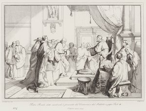 Pietro Bembo benoemd tot kardinaal, gepresenteerd door Contarini en Sadoleto aan paus Paulus III door Italian School