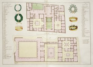 Plattegronden van het Huis van de Questor en het Huis van de Faun, Pompeii, plaat 25A, klasse 5 uit Deel I van De Geschiedenis van de Naties door Italian School