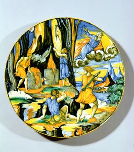 Bord met Kaïn die Abel doodt, Rimini, midden 16e eeuw door Italian School