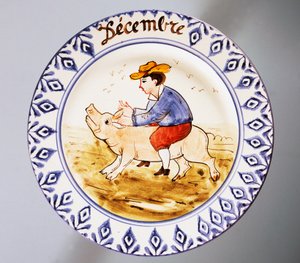 Bord met voorstelling van maanden, december, aardewerk, Nove di Bassano productie, Veneto regio, Italië, 20e eeuw. door Italian School