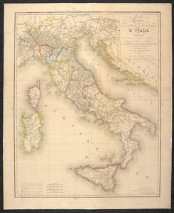 Politieke kaart die de verdelingen van de staten van Italië aangeeft