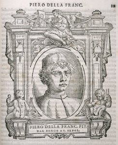 Portret van Piero dell Francesca (1415-92) uit Vasaris Levens van de Kunstenaars, voor het eerst gepubliceerd in 1550 door Italian School