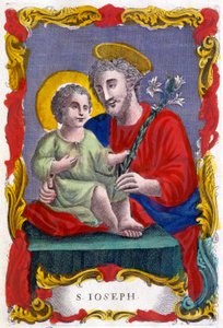 Portret van Sint Jozef en het Kind Jezus, vrome afbeelding, Italië door Italian School