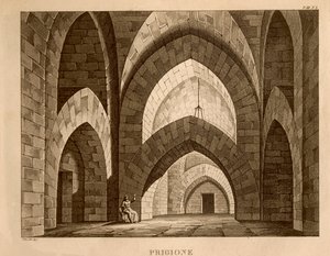 Gevangenis, decorontwerp voor act 1 van 