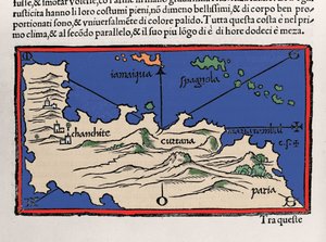 Weergave van de Caribische eilanden en de kusten van Venezuela (Isolario door Benedetto Bordone, Venetië 1547) door Italian School