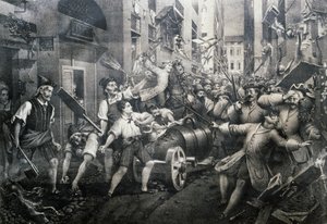 Opstand in de wijk Portoria in Genua tegen de Oostenrijkers in 1746, geleid door Giovan Battista Perasso (1735-1781) bekend als Balilla door Italian School