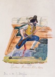 Romeinse populaire vrijwilliger van de opstand van 1848 in Rome (kleurgravure)