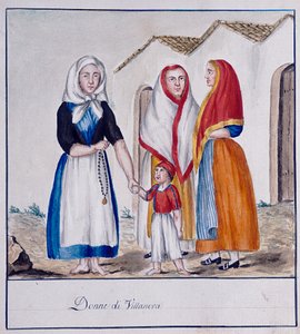 Sardijnse kostuums van Villanova, prent ms. 258, Luzzetti Collectie door Italian School