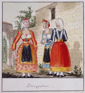 Sardijnse vrouwen in kostuums uit Campidano, gedrukt ms.258, Luzzetti Collectie door Italian School