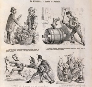 Satirische cartoon gewijd aan de wijnbouwcrisis veroorzaakt door phylloxera, illustratie uit satirische krant Spirito Folletto, 18 september