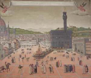 Savonarola wordt verbrand op de brandstapel, Piazza della Signoria, Florence door Italian School