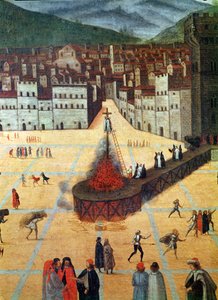 Savonarola wordt verbrand op de brandstapel, Piazza della Signoria, Florence, (detail)