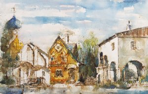 Scenografie door Rigon voor opera Coppelia, door Leo Delibes, voor La Scala Theater, Milaan
