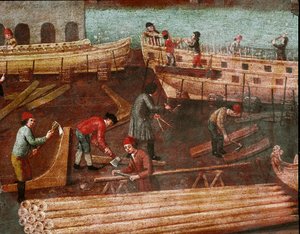 Scheepswerf in het arsenaal van Venetië (detail)