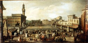 Show op het Signoria-plein in Florence. Olieverf op doek door Italian School