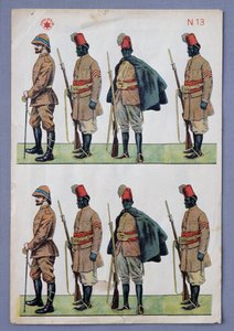 Soldaten in Ascari-uniformen, uit papier geknipte soldaten, vergulde litho, gemaakt door Stella, Italië, 20e eeuw door Italian School