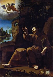 St. Franciscus van Assisi getroost door een engel-muzikant