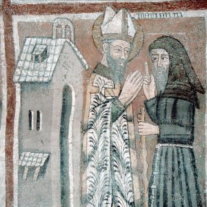 St. Gregorius de Grote (540-604) met een monnik (fresco)