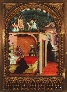 St. Hiëronymus in zijn cel en de droom van St. Hiëronymus, c.1450 door Italian School