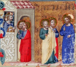 St. Johannes gevangen en stuurt twee discipelen naar Christus