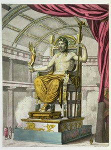 Standbeeld van Jupiter in een tempel, uit Costumi dei Romani, gegraveerd door Angelo Biasioli door Italian School